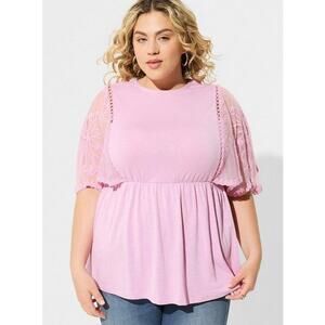 Torrid Pink Purple Knit Crewneck Lace Dolman Sleeve Babydoll Top - 4X